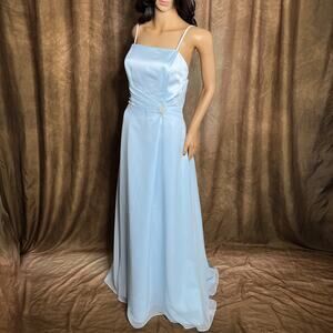 Impression Blue Formal Dress Maxi Sleeveless Layered Mesh Bedazzled Prom Fairy